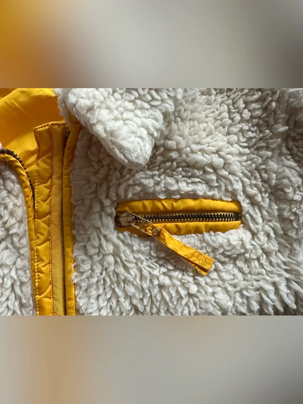 Tory Burch Cream Yellow Faux Sherpa Jacket with Yellow Trim XS